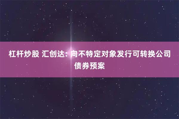 杠杆炒股 汇创达: 向不特定对象发行可转换公司债券预案